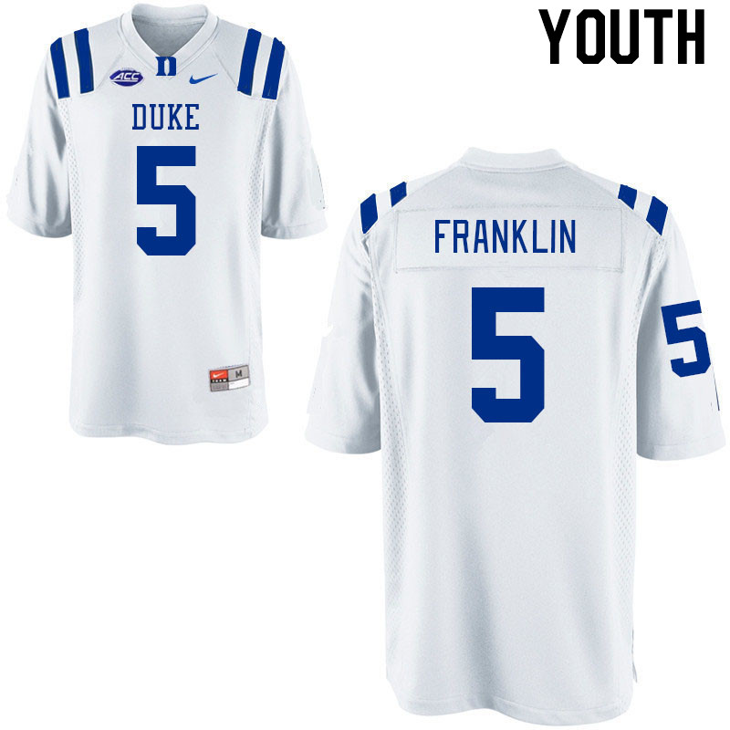 Youth #5 Ja'Mion Franklin Duke Blue Devils College Football Jerseys Stitched-White - Click Image to Close